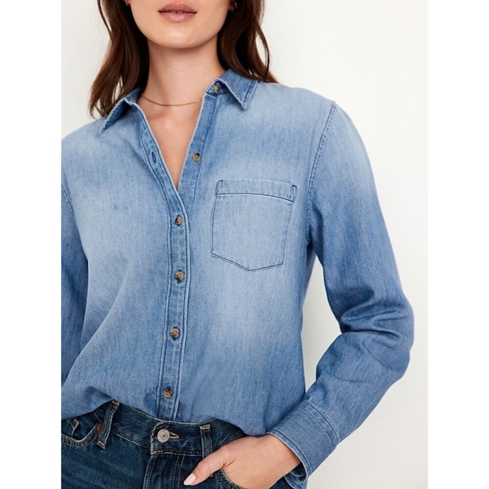 NWT Old Navy Oversized Denim Boyfriend Shirt Women’s Medium Tall Button-Down - Picture 3 of 5